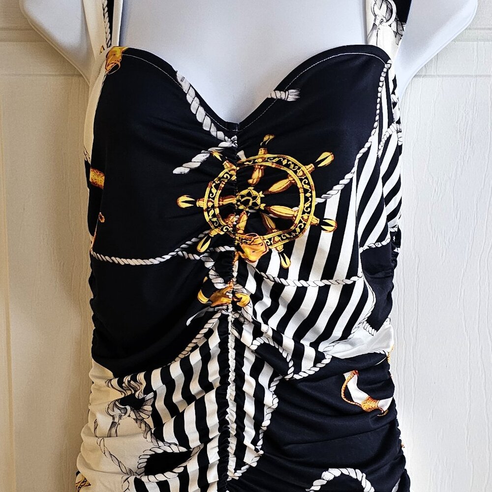 Womens Venus NWOT Anchor Dark Navy Anchor Tunic Tank Ruched Medium